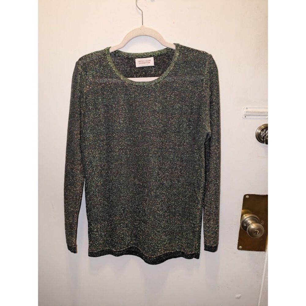 United Colors of Benetton Metallic Shimmer Sparkle Sweater Women's Size L
